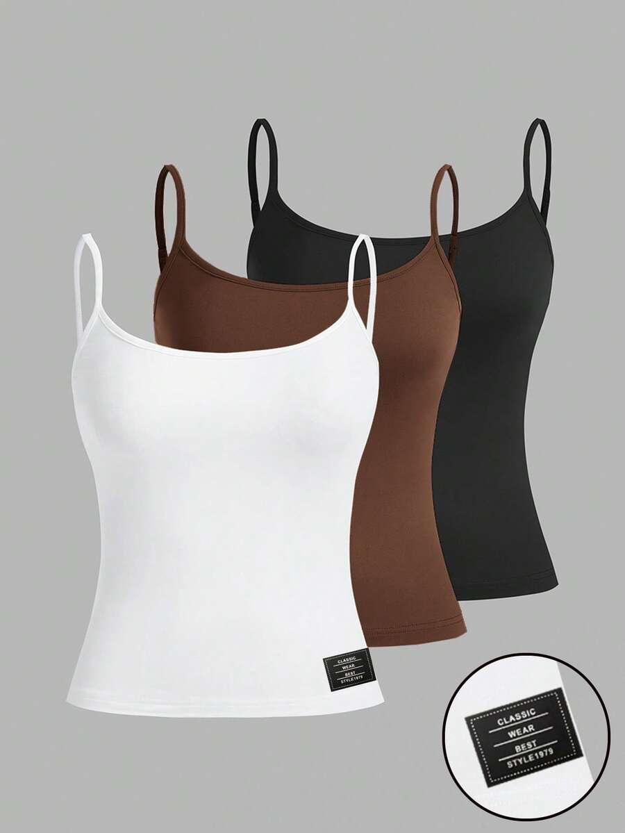 SHEIN EZwear 3 件套女士休闲贴花吊带背心，百搭性感紧身背心，适合夏季穿着 - 彩色 - 查看 1