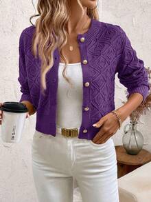 SHEIN Clasi Casual Solid Color Short Hollow-Out Knit Cardigan Autumn Winter Clothes For Women