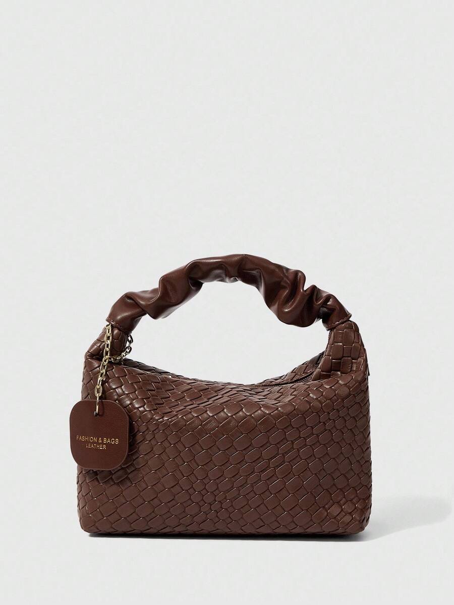 SHEIN BAE New Fashionable Simple All-Match Fold & Braid Pu Two-Tone Handbag Shoulder Bag Crossbody Bag