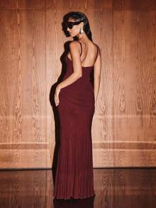 KIZN Elegant Maxi Evening Dress V Neck Fitted Backless Floor Length Side Slit Formal Wedding Reception Dinner Bridesmaid Long Gown Party Occasion Cocktail Dress