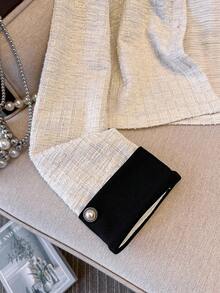 GlowEve Women's Fashion Personalized Color Block Lapel Long Sleeve Button Front Short Jacket, Suitable For Daily Wear And Gatherings - Black and White - View 3