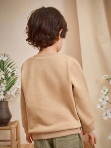 Loomiva 2pcs/Set Young Boy Casual Cute Versatile Large Letter Graphic Knit Sweatshirt Set, Suitable For Birthday Party, Evening Party, Performance, Wedding, Baptism, School Opening Ceremony, Daily Wear, Travel, Sports Autumn Winter Clothes For Girls - Camel - View 2