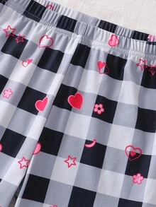 Tween Girls Slogan Plaid Pattern Long Sleeve Leggings Pajama Set - Multicolor - View 4