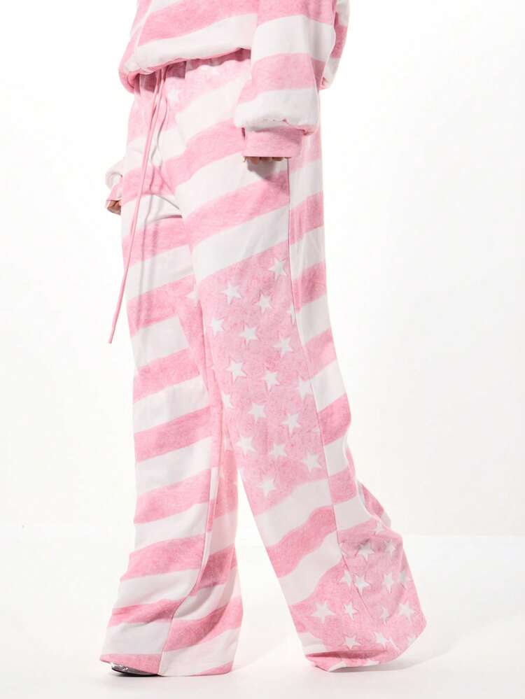 SUMWON WOMEN Wide Leg Lounge Pants With Stars And Stripes Pattern