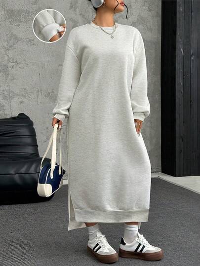 SHEIN EZwear Vestido informal de sudadera holgado y forrado térmicamente de talla grande, para otoño/invierno