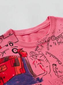 Manfinity Hypemode Men's Christmas Family Cartoon Pattern Men Sweater Casual Crew Neck Long Sleeve Sweater, Christmas - Hot Pink - View 5