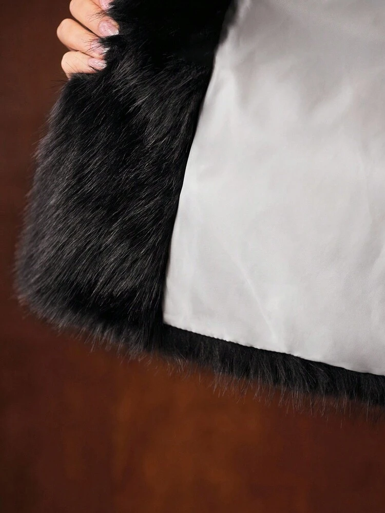 WOMEN'S FAUX FUR COLOR BLOCK WOOL BLEND SHORT OVERCOAT, AUTUMN/WINTER