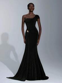 Elitara Thanh lịch, Lãng mạn, Gợi cảm, Tối giản, Vàng-Xanh lá-Nâu, Vải dệt kim co giãn, Xương cá, Cúp ngực, Viền váy đuôi cá, Xõa, Thời trang, Người có ảnh hưởng, Lễ hội, Kỳ nghỉ, Tiệc sinh nhật, Sự kiện cưới, Đầm dạ hội trang trọng - màu đen - Xem 6