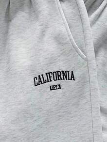 SHEIN Teen Girls Embroidered Floral Gray Ankle Cuff Sweatpants Grey Sweatpants California Sweatpants Baggy Sweatpants Teen Sweatpants Gray Sweatpants Fall Winter - Light Grey - View 5