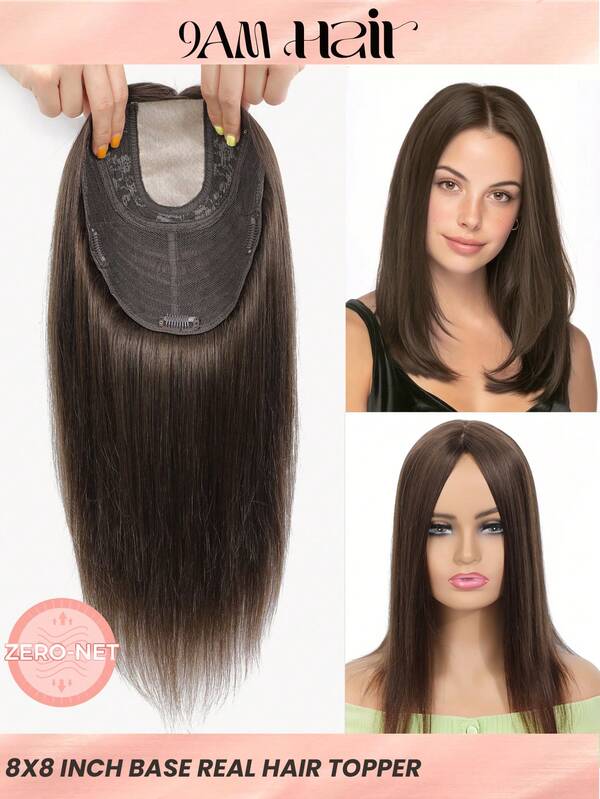 14inch Hair Toppers For Women Real Human Hair 8"X8" Base Real Hair Topper Hair Pieces For Women With Thinning Hair