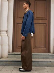 EASEVO Plus Size Men's Casual Solid Color Loose Fit Pants With Oblique Pockets - Brown - View 3