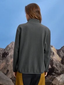 In My Nature 女士纯色长袖拉链宽松户外抓绒外套 户外运动上衣 女士休闲徒步服 女士户外夹克 秋冬抓绒外套 深灰色 - 灰色 - 查看 4