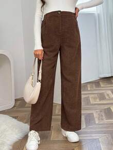 SHEIN Pantalones rectos casuales sueltos y vintage con bolsillos laterales para maternidad, otoño