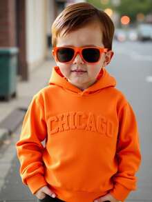 1pc Young Boys' Casual School Comfortable & Fashionable Simple Practical Soft Breathable Embossed Hoodie, Suitable For Daily Wear, School, Outdoor, Sports, Spring & Summer Orange Hoodiehoodie For Kids Boyhoodie For Kids Boys,In Fall/Winter