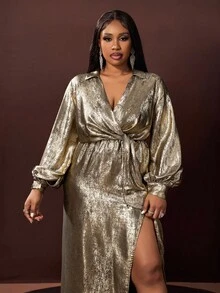 Veslaya Robe femme grande taille automne/hiver 2025, robe de cocktail moulante à col V profond et manches longues, élégante. Convient pour les concerts de musique country, les invités de mariage, les sorties en amoureux, les soirées de gala - Champagne - Voir 7