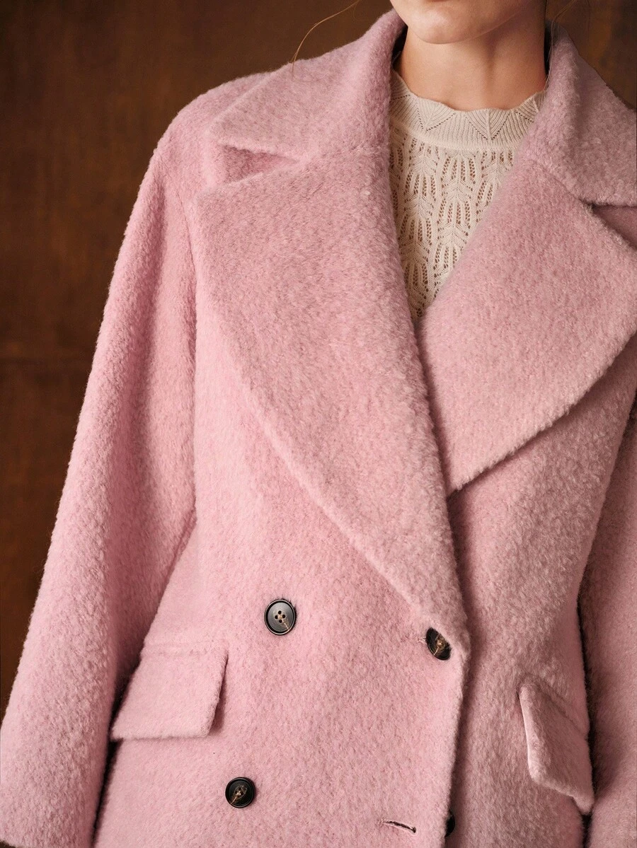 MOTF PREMIUM WOOL DOUBLE BREASTED OVERCOAT - Pink - View 2