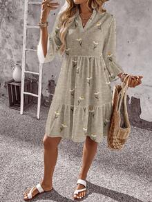 EMERY ROSE Lässiges, vintage-romantisches, elegantes Kurzkleid mit Gänseblümchen-Blume Muster für Damen, geeignet für Herbst/Winter, passend für Ausflüge und Dates - Verschiedenfarbig - Übersicht 4