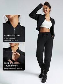 GLOWMODE Everyday Fleece Baseball Collar Short Long SleeveJacket With Thumbholes Daily Casual Fall Winter