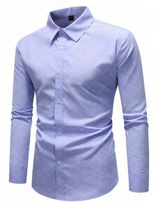 Manfinity Mode Men Button Down Long Sleeve Slim Fit Business Formal Dress Shirt, Business Casual Luxury Shirts, Fall - Mauve Purple - View 4