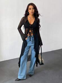 SHEIN PETITE Women's Autumn Contrast Ribbon Welt Bow Embroidery Casual Sports Jacket, Suitable For Going Out