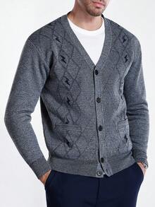Manfinity CityGents Men's Casual Lightning Pattern Thermal Lined Button-Up Cardigan, Autumn/Winter