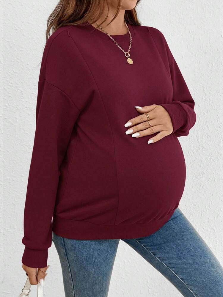 SHEIN Fall Clothes,Autumn Clothes,Maternity Autumn/Winter Clothes Maternity  Loose Casual Maternity & Nursing Top Nursing Sweatshirt Maternity Tops Pregnancy Shirts Breastfeeding Shirt Maternity Shirts For Women Pregnant Clothes Maternity Nursing Sweatshirt - Burgundy - View 5