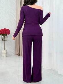 Feyla Conjunto de vestido de cóctel elegante y vintage con cintura fruncida y abertura lateral con estampado floral - Morado - Ver 7