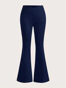 SHEIN EZwear 两件套腰带交叉设计修身高腰喇叭裤，休闲大码，适合春秋季穿着 - 彩色 - 查看 6