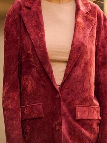 lacRébo Blazer holgado y texturizado de color borgoña con flores, con bolsillos delanteros, para mujer en otoño e invierno - Rojo - Ver 5