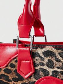 ROMWE Goth 时尚复古迷你豹纹蝴蝶结装饰撞色 PU 拉链手提包，单肩包，带可调节肩带，适合女士购物、派对、情人节礼物、日常使用，最佳母亲节礼物