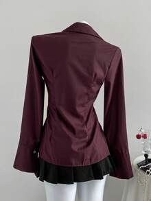 SHEIN Unity 女式纯色前扣长袖休闲衬衫