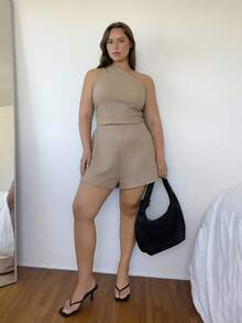 Nezia Cruz Tuta estiva asimmetrica con collo arricciato, spalle scoperte, top natalizi per la scuola, abbigliamento da donna per il ritorno a scuola in autunno, abbigliamento gotico da donna, outfit da club, costumi sexy di Ognissanti, abiti da club, outfit per uscire, outfit da concerto, outfit da concerto country - Cachi - Visualizzare 4