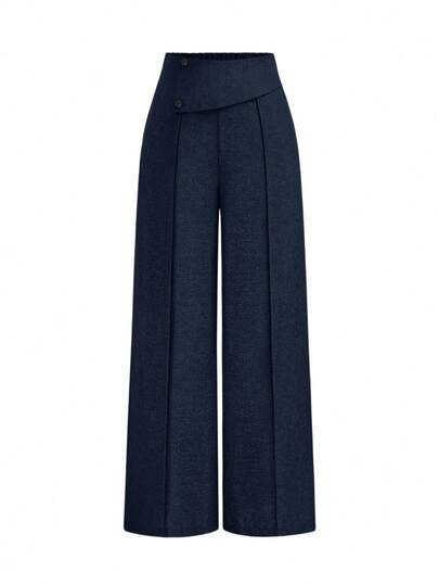 SHEIN Tall Plus Size Women's Elegant Versatile Button Decor Simple Office/Commute Suit Pants