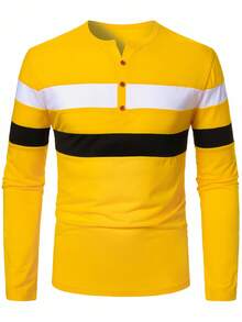 Manfinity Homme Men's Casual Colorblock Striped Long Sleeve T-Shirt, Autumn - Multicolor - View 5