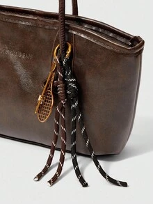 1 件咖啡棕色绗缝拉链开合 PU 纯色保龄球包，秋冬季，大容量手提包，新款时尚毛毡纹理单肩包，复古风格马鞍腋下通勤笔记本电脑包带绳装饰，适合女性日常使用