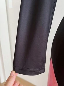 1pc Teenage Girls' Round Neck Long Sleeve Dress, Front Floral Print, Back Slit Hem, Casual Vacation Dress, Autumn Fall Winter - Black - View 5