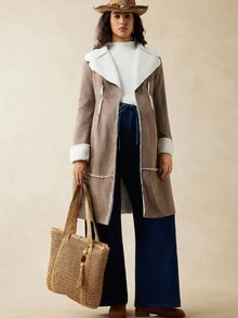 Boho Mama 秋季孕婦秋冬休閒長袖長版大衣 - 棕色 - 查看 5