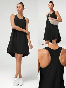 GLOWMODE VitalSwift Lightweight Quick-Dry Racerback Side Pockets Dance Skirt Dress With Built-In Supportive Bra Daily Casual Quick Dry Moisture Wicking - Black - View 8