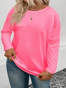 EMERY ROSE Damen Rundhals Langarm Lässig Oversize T-Shirt, geeignet für Sommer und Herbst