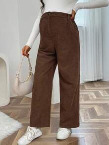 SHEIN Pantalones rectos casuales sueltos y vintage con bolsillos laterales para maternidad, otoño