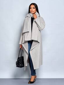 SOLERSUN Women's Simple Commuter Wool Jacket For Winter Long Sleeve Collar Can Be Worn Three Times As A Belt Scarf Asymmetrical Hem Long Tweed Jacket - Grey - View 5