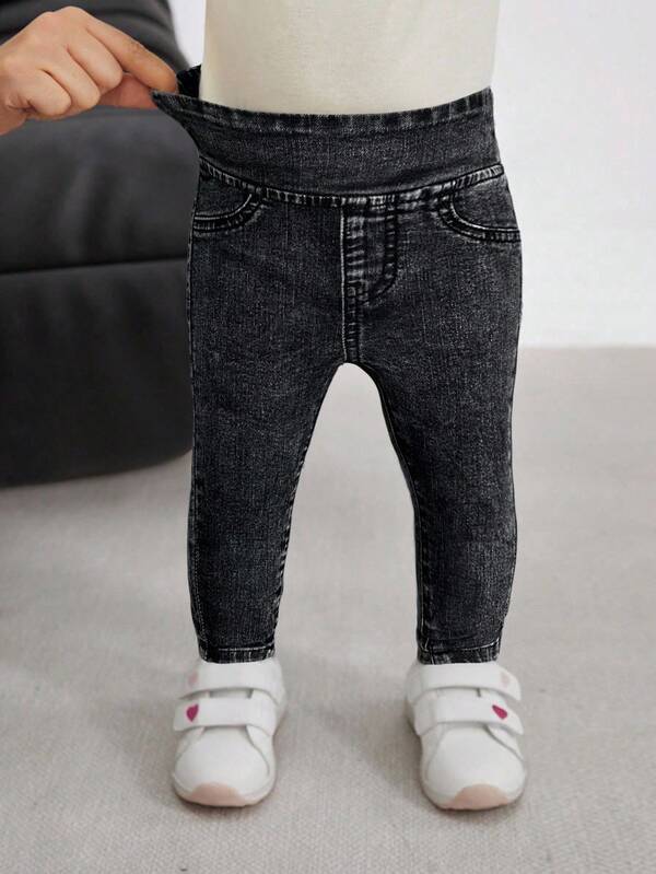 SHEIN Casual Versatile Slim Fit Elastic Everyday Baby Girls Denim