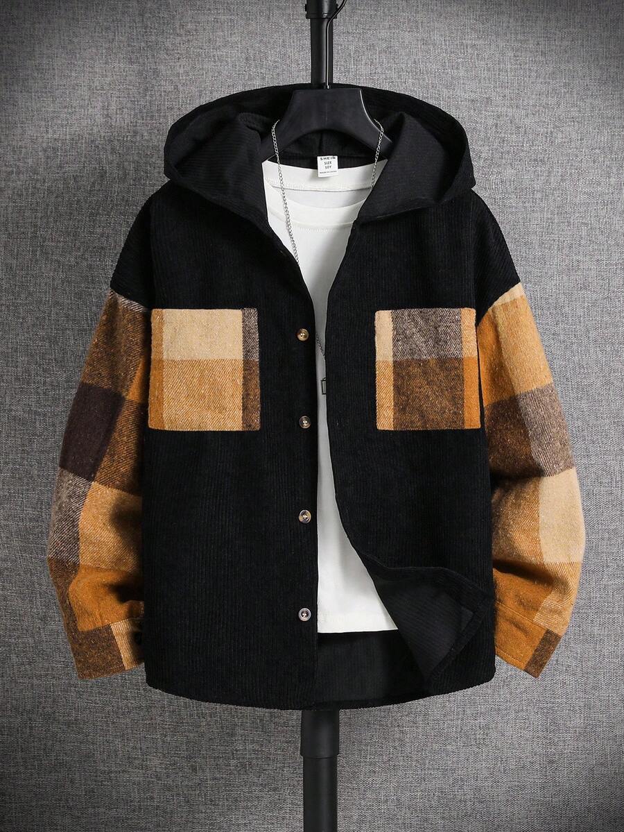 SHEIN 男童休闲日常舒适拼接格纹衬衫,翻领开襟宽松长袖,适合生日派对、晚宴、演出、婚礼、洗礼、开幕式等场合,日常穿着舒适,适合上学、旅行和运动,是秋冬季节的理想之选。 - 黑色 - 查看 1