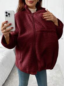 SHEIN Pregnant Women's Fluffy Warm Zip-Up Loose 3-In-1 Jacket, Winter Women Winter Jacket Plus Size Maternity Jacket Warm Maternity Coat Maternity Clothes Fall Winter Maternity Fleece Jacket