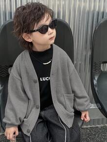 Dazy Kids 幼儿男童宽松V领开衫夹克，休闲纹理面料，秋季
