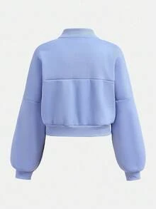 SHEIN 2 件套青少年女孩秋季休闲装 - 长袖拉链连帽运动衫 + 阔腿运动裤套装，适合日常、居家和街头穿着，舒适 - 淺藍色 - 查看 9