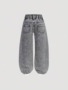 SHEIN 2pcs Young Girl All-Match Versatile Wide Leg Jeans, Loose Comfortable Casual Denim Pants, Suitable For Spring/Autumn, Holiday Chic For Autumn/Winter Fall