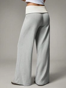 Hanevo Women's Fleece Ribbed Patchwork Sweatpants, Autumn/Winter - Multicolor - View 2