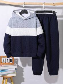 SHEIN Bộ 2 chiếc áo hoodie và quần jogger rộng rãi thoải mái cho bé trai/trẻ vị thành niên - Nhiều màu - Xem 4