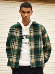 SWAVVY Chaqueta con estampado de cuadros de moda para hombre, otoño/invierno - Verde Oscuro - Ver 3